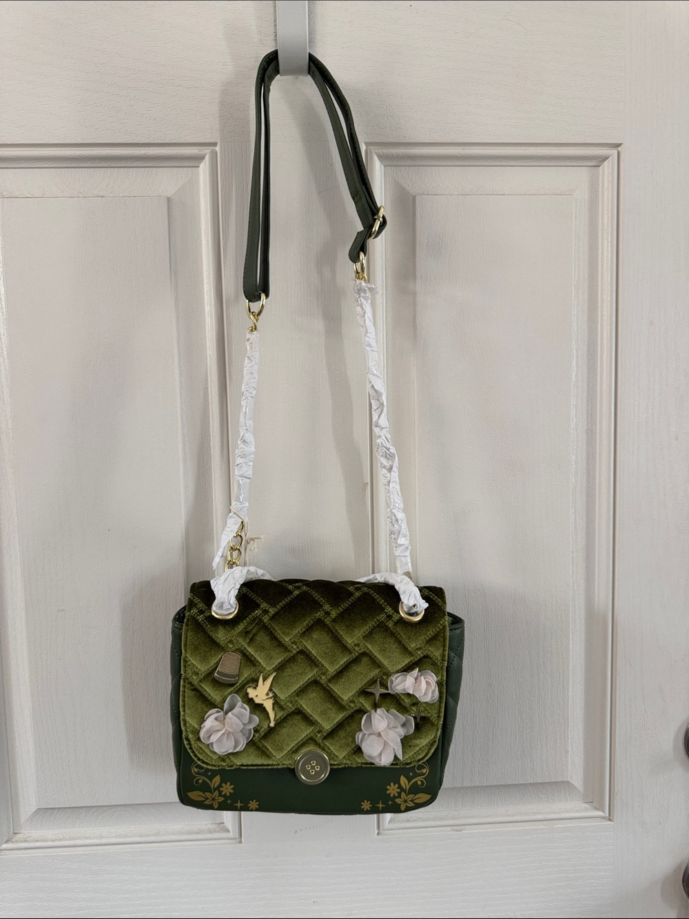 Loungefly Olive Green Quilted Floral Crossbody Bag